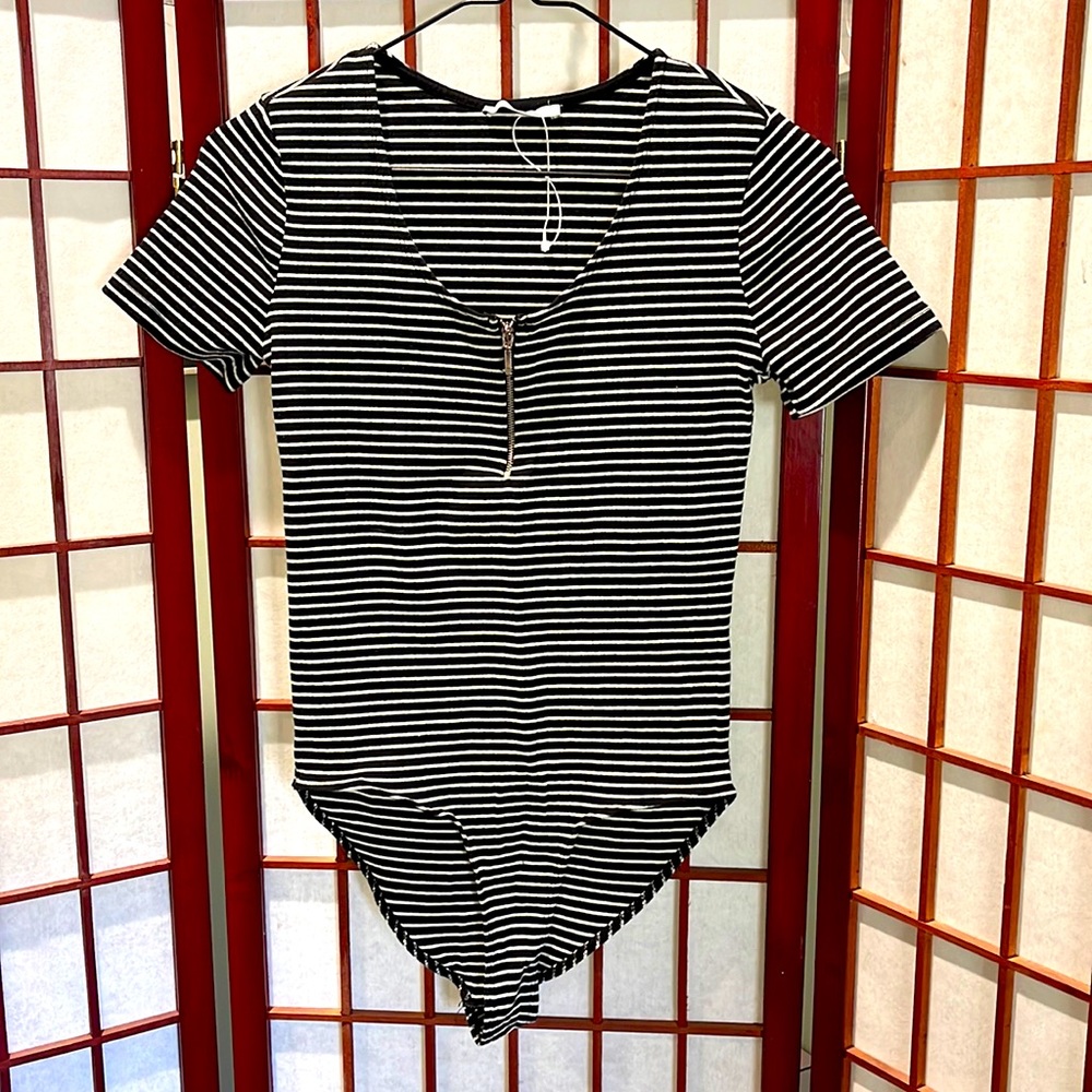 Zara Trafaluc black and white striped bodysuit size S